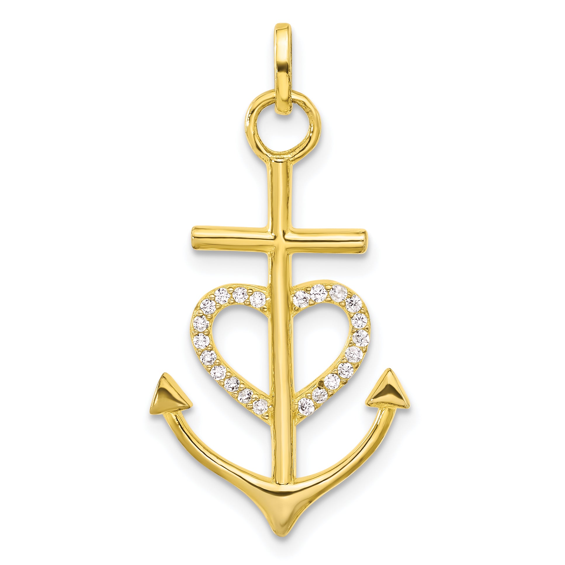 Sterling Silver Gold-tone Cross CZ Heart Anchor Pendant Main image