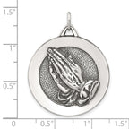 Sterling Silver Antiqued Solid Praying Hands Serenity Prayer Pendant