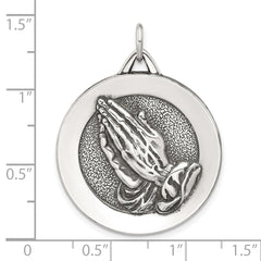 Sterling Silver Antiqued Solid Praying Hands Serenity Prayer Pendant