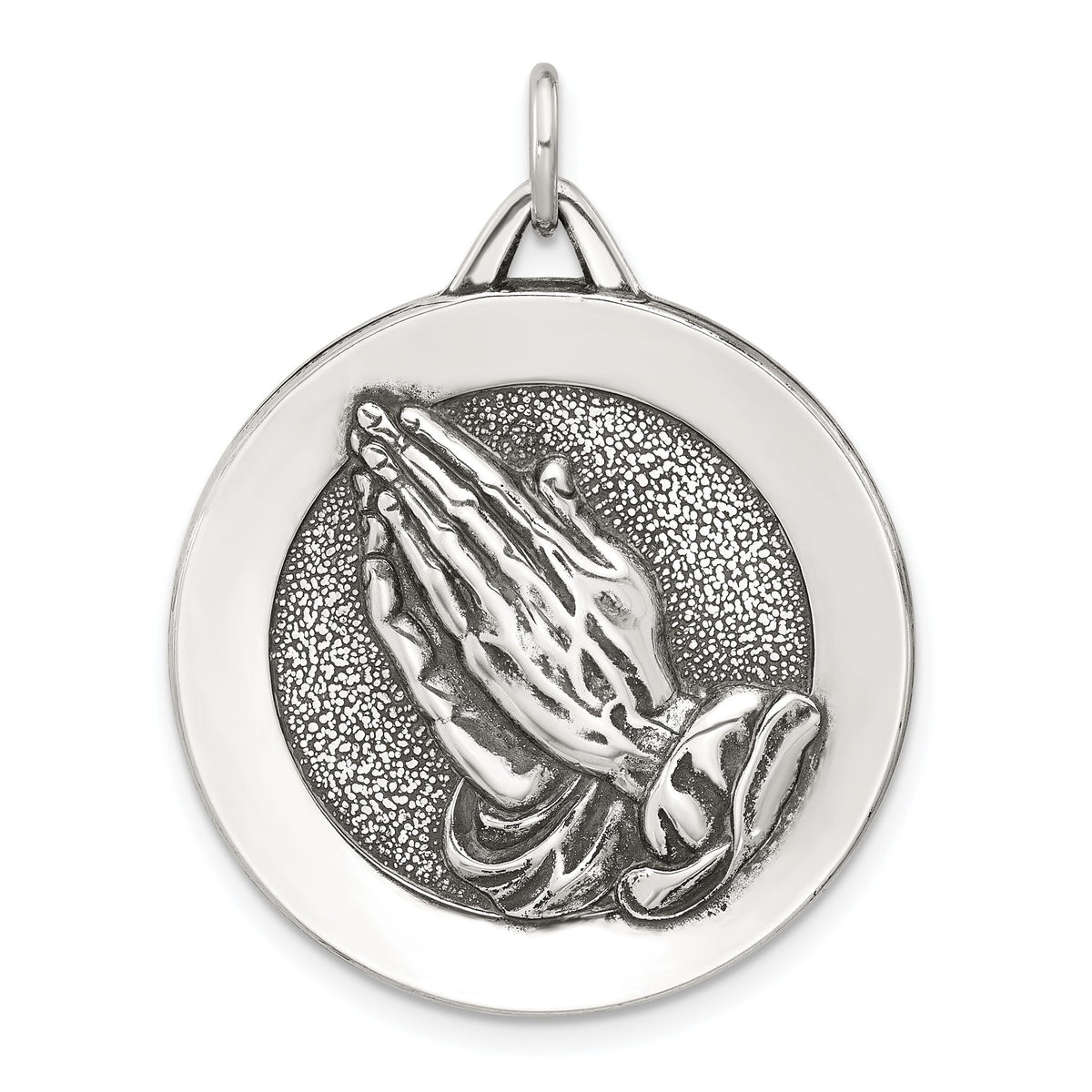 Praying Hands Serenity Prayer Pendant in Sterling Silver, 33mm - Sophia Jewelers Main image