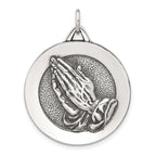 Sterling Silver Antiqued Solid Praying Hands Serenity Prayer Pendant