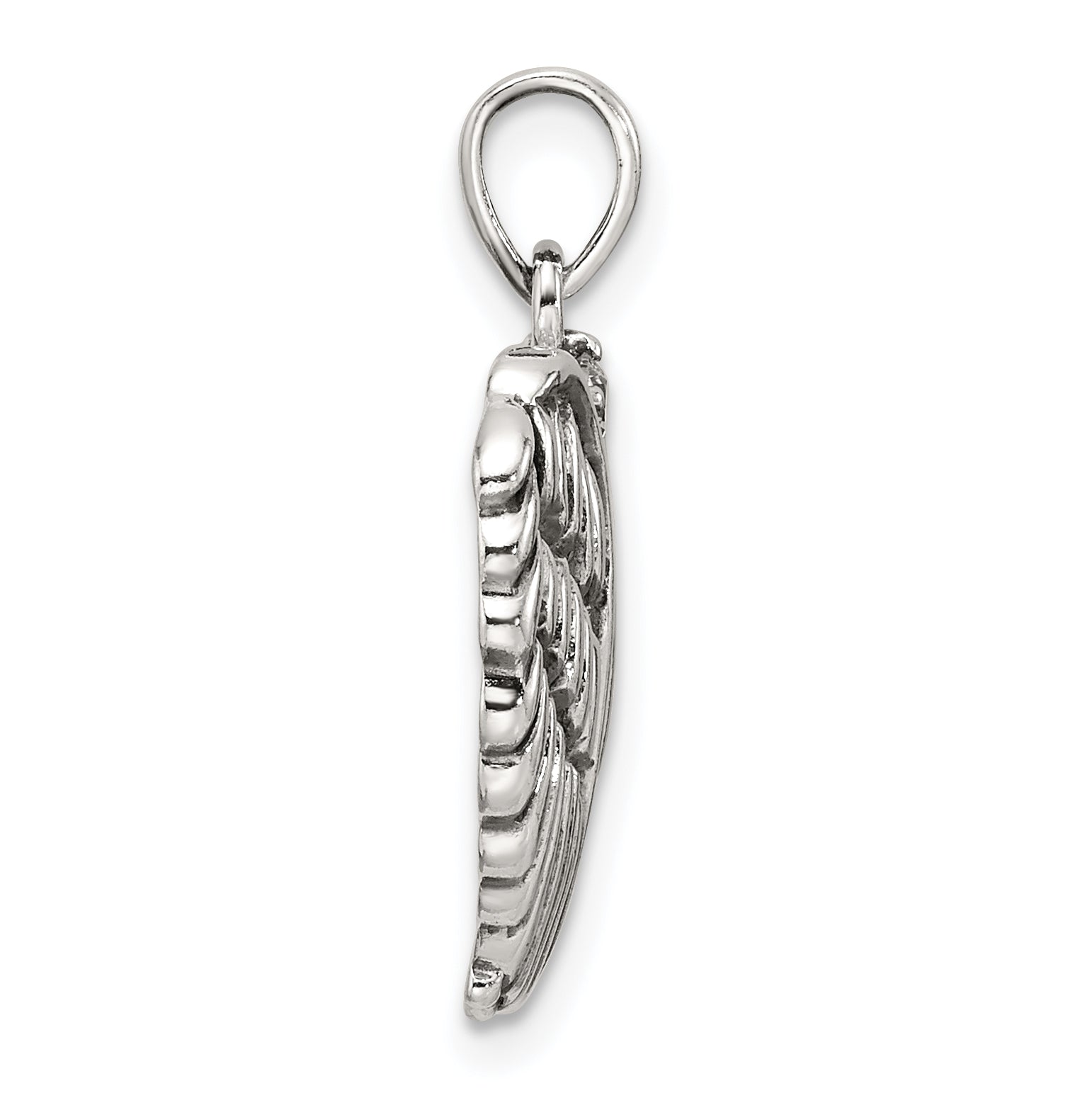Sterling Silver Polished and Antiqued CZ Angel Wing Heart Pendant Secondary image