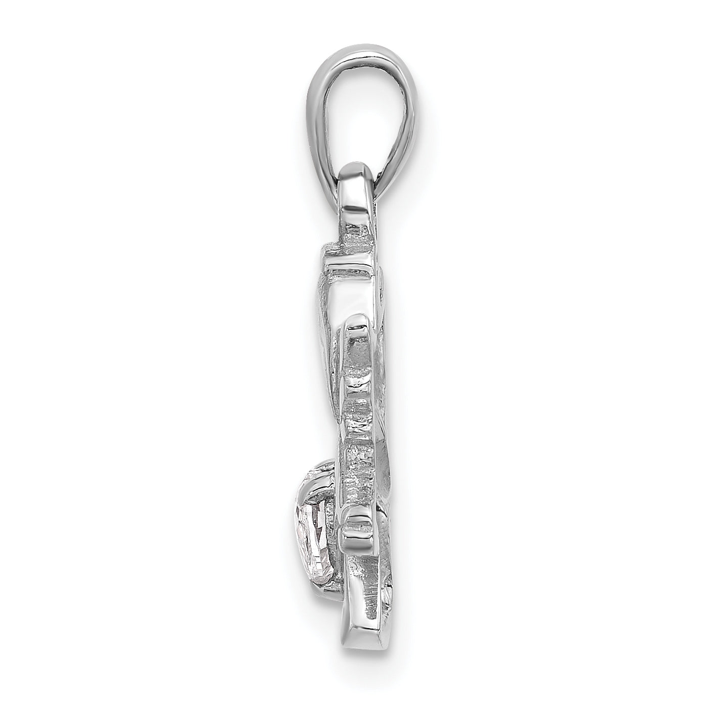 Sterling Silver Rhodium-plated Heart CZ Angel Pendant