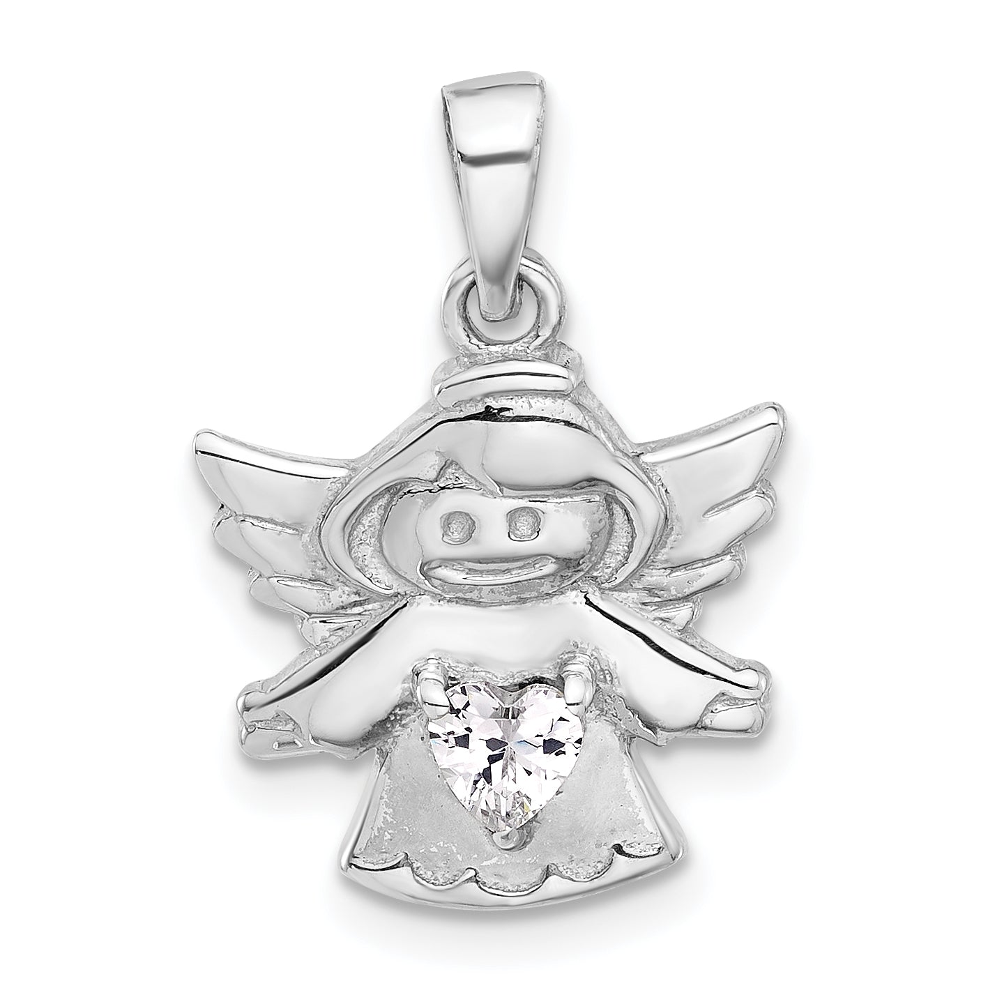 Sterling Silver Rhodium-plated Heart CZ Angel Pendant Main image