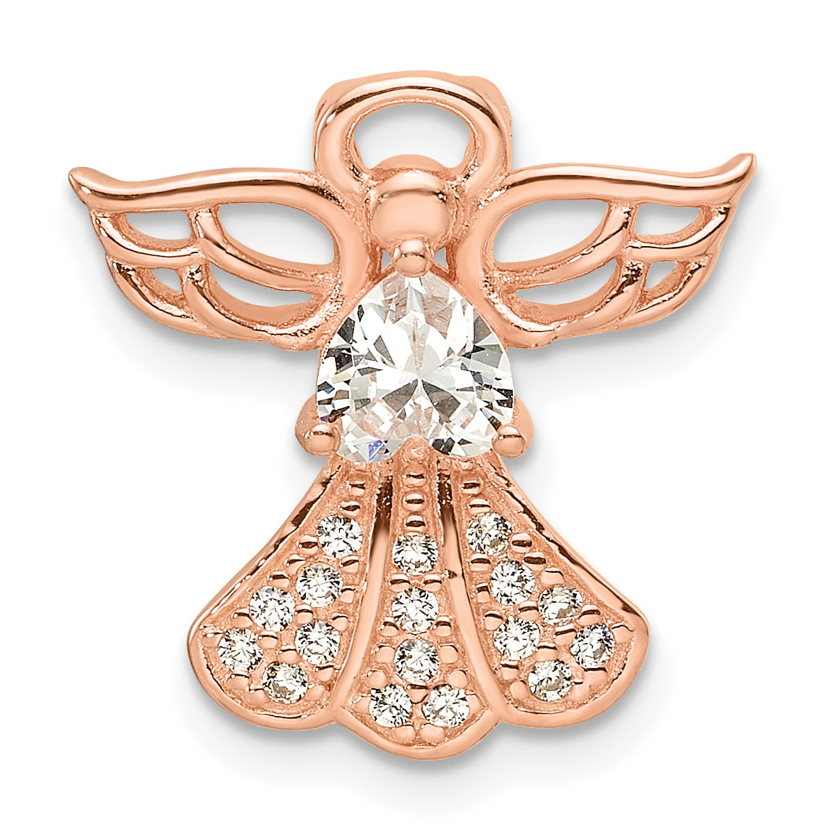 Sterling Silver Rose Gold-plated CZ Angel Chain Slide Pendant Main image