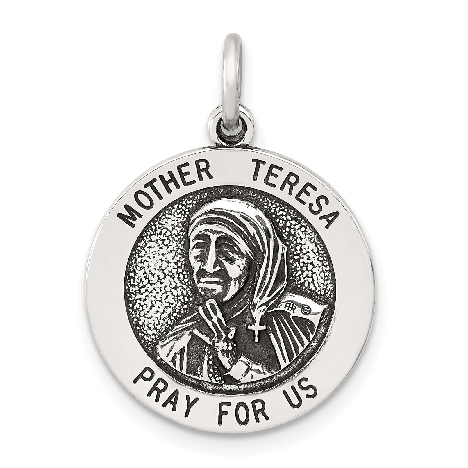 Sterling Silver Antiqued Solid Mother Teresa Medal Main image