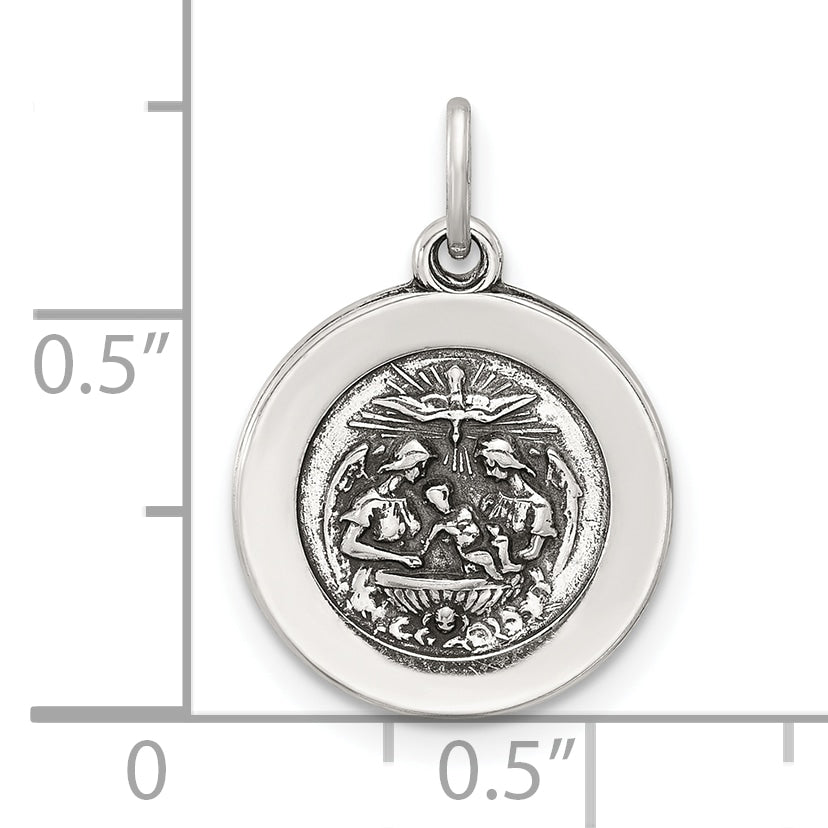 Sterling Silver Antiqued Solid Baptism Medal