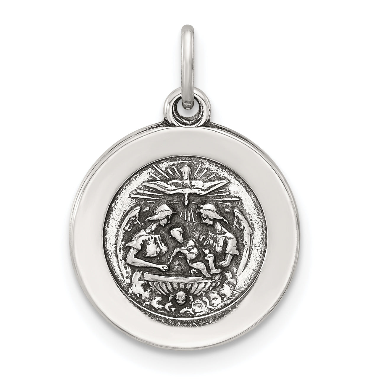 Sterling Silver Antiqued Solid Baptism Medal Main image