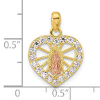 SS Gold and Rose-tone CZ Our Lady of Guadalupe Heart Pendant