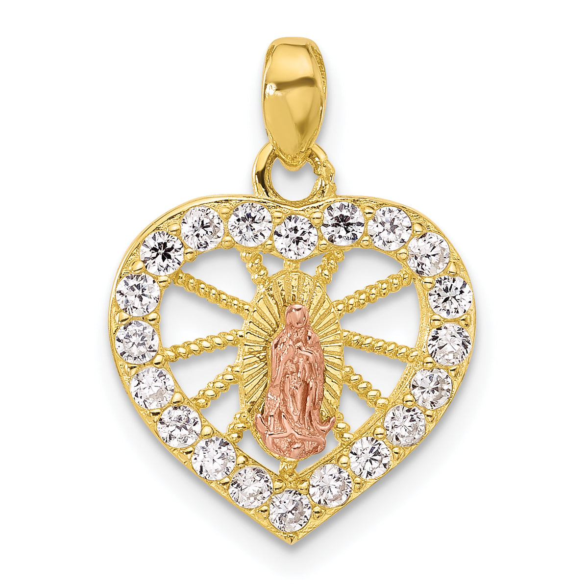 Of Guadalupe Heart Pendant in Gold-Tone Sterling Silver with Cubic Zirconia - Sophia Jewelers Main image