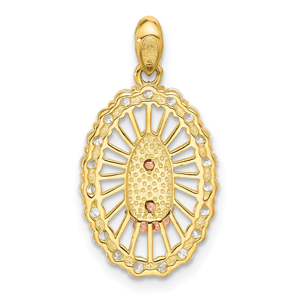 SS Gold and Rose-tone CZ Our Lady of Guadalupe Oval Pendant