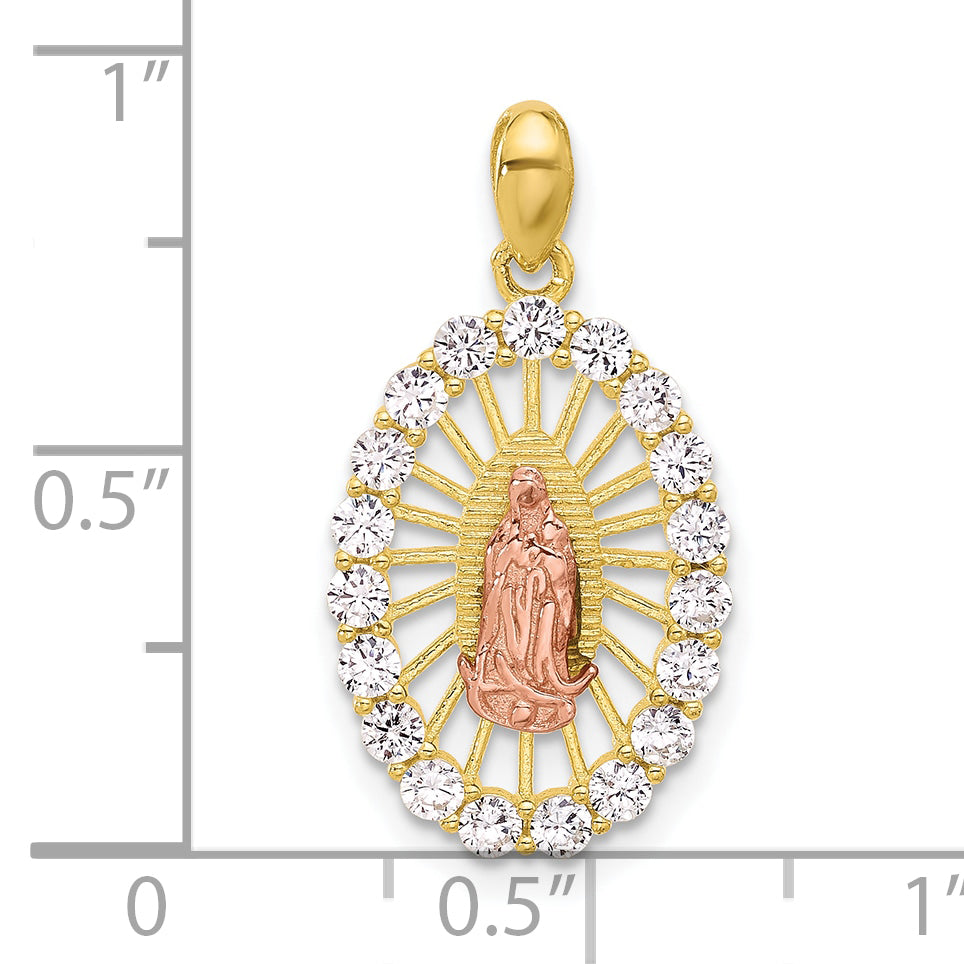 SS Gold and Rose-tone CZ Our Lady of Guadalupe Oval Pendant