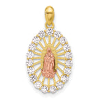 SS Gold and Rose-tone CZ Our Lady of Guadalupe Oval Pendant