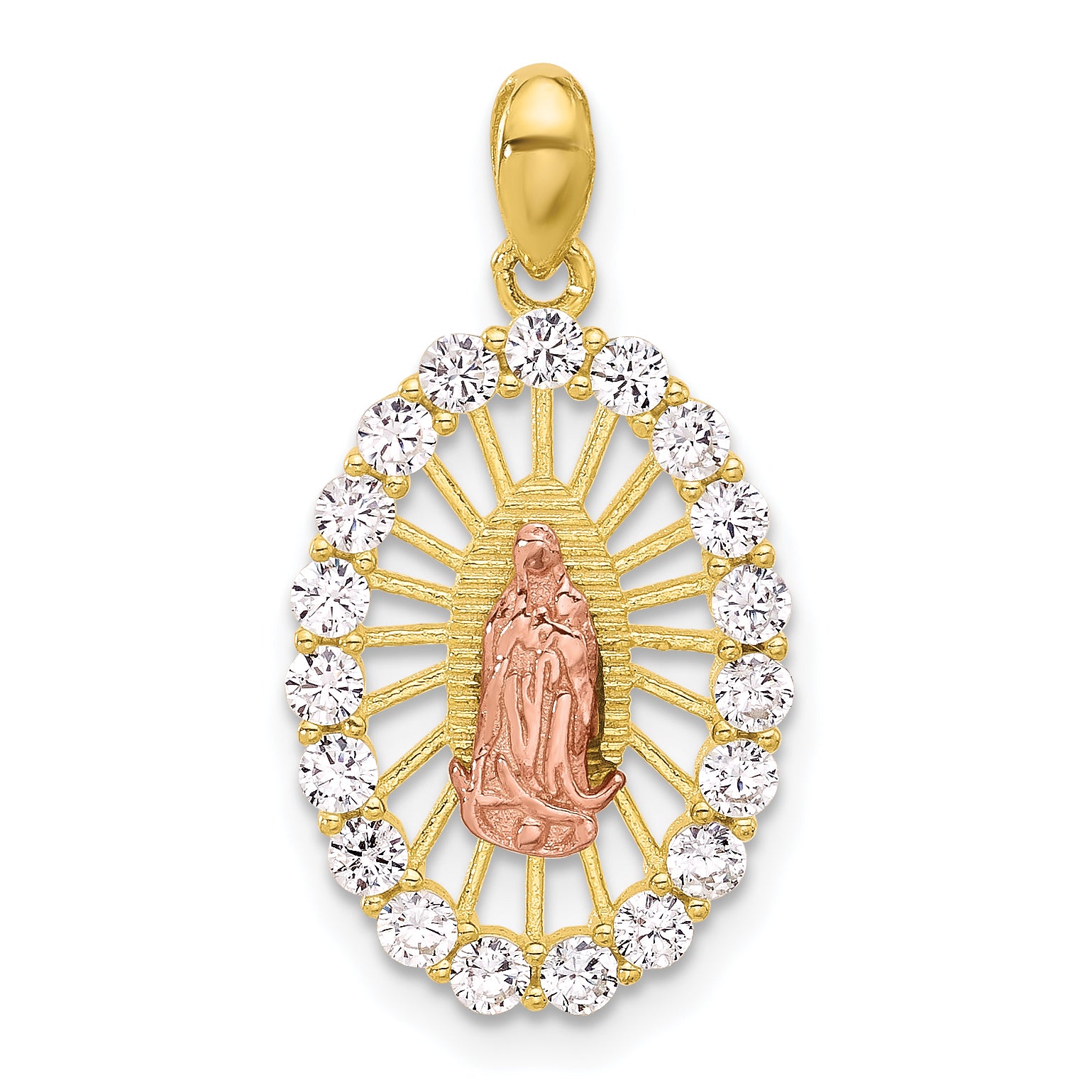 SS Gold and Rose-tone CZ Our Lady of Guadalupe Oval Pendant