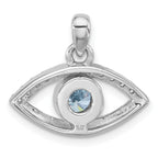 Sterling Silver Rhodium-plated Blue Zircon and CZ Evil Eye Pendant