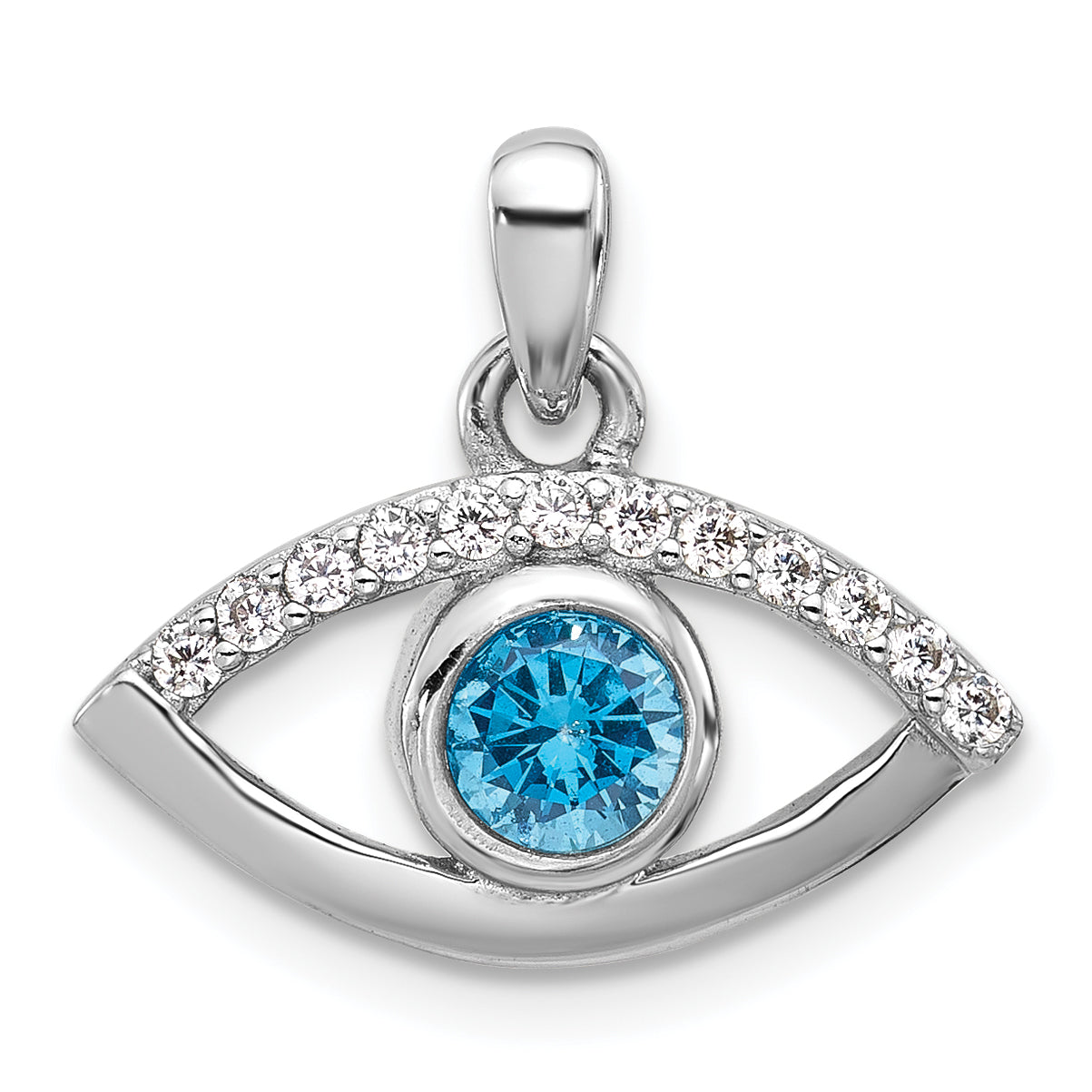 Sterling Silver Rhodium-plated Blue Zircon and CZ Evil Eye Pendant Main image