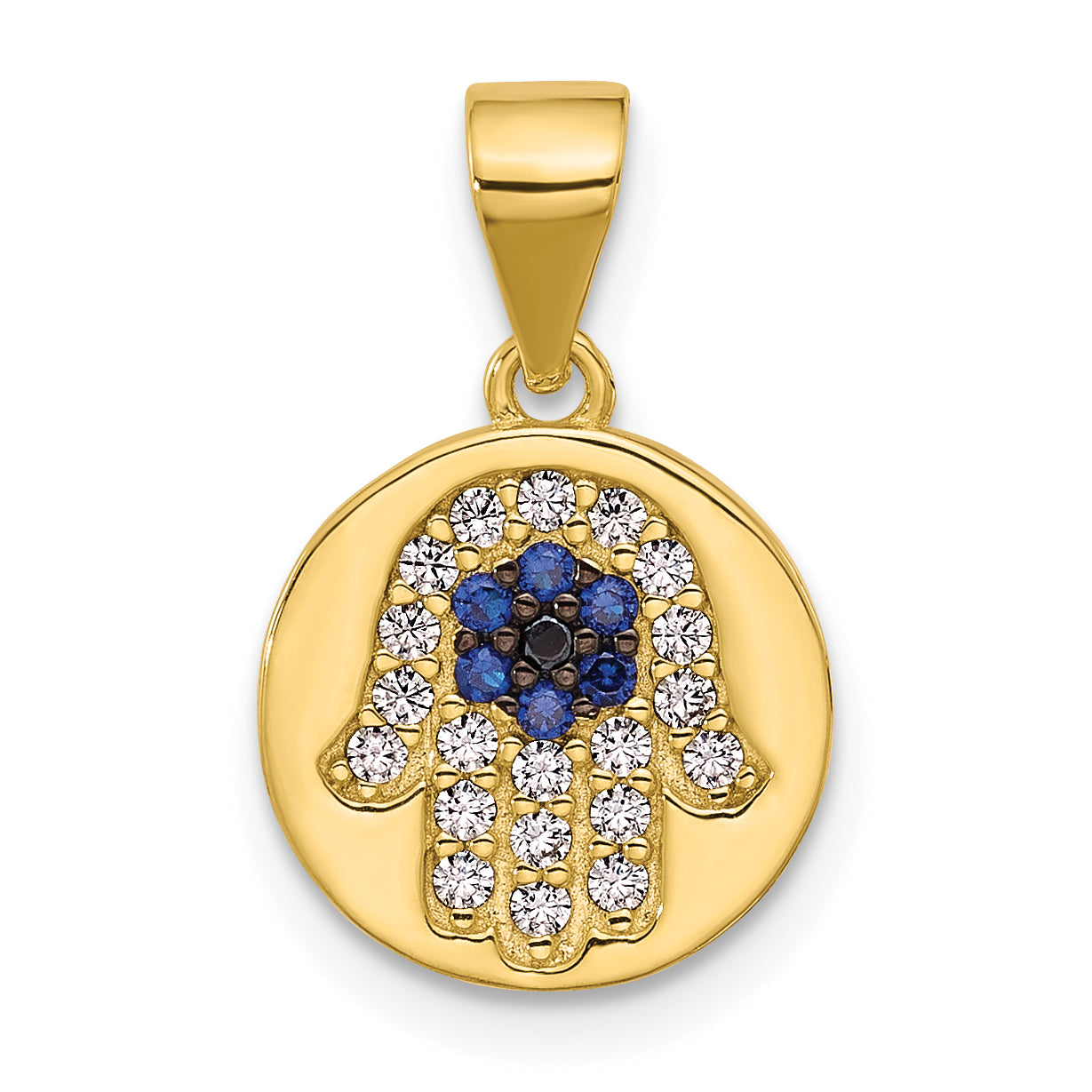 SS Gold-tone Black Rhodium CZ and Nano Crystal Hamsa Pendant Main image