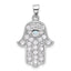 Sterling Silver Rhodium-plated Blue and White CZ Hamsa Eye Pendant