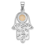 Sterling Silver Rhodium-Plated Polished Mother of Pearl Hamsa Pendant
