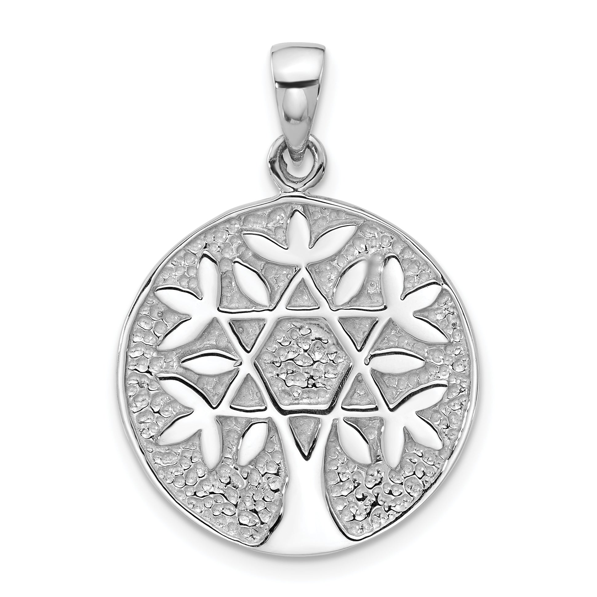 Sterling Silver Rhodium-Plated Polished Star of David in Tree Round Pendant Main image