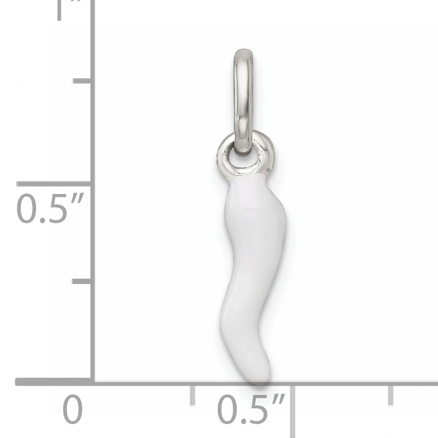 Sterling Silver White Enamel Italian Horn Pendant