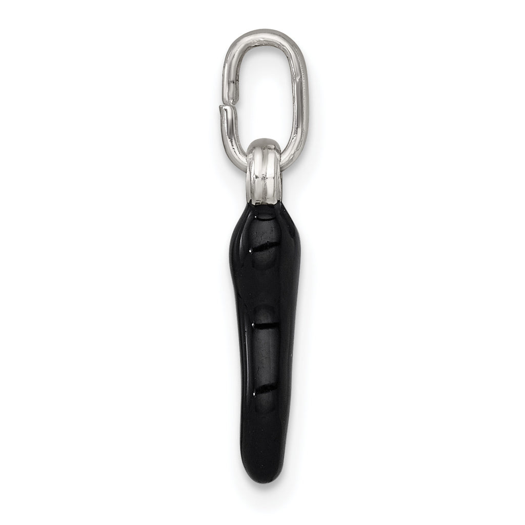 Sterling Silver Black Enamel Italian Horn Pendant