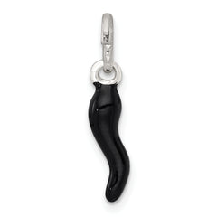 Sterling Silver Black Enamel Italian Horn Pendant