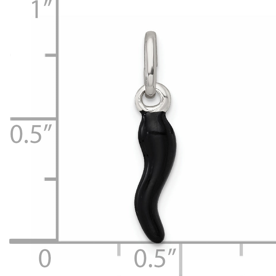 Sterling Silver Black Enamel Italian Horn Pendant