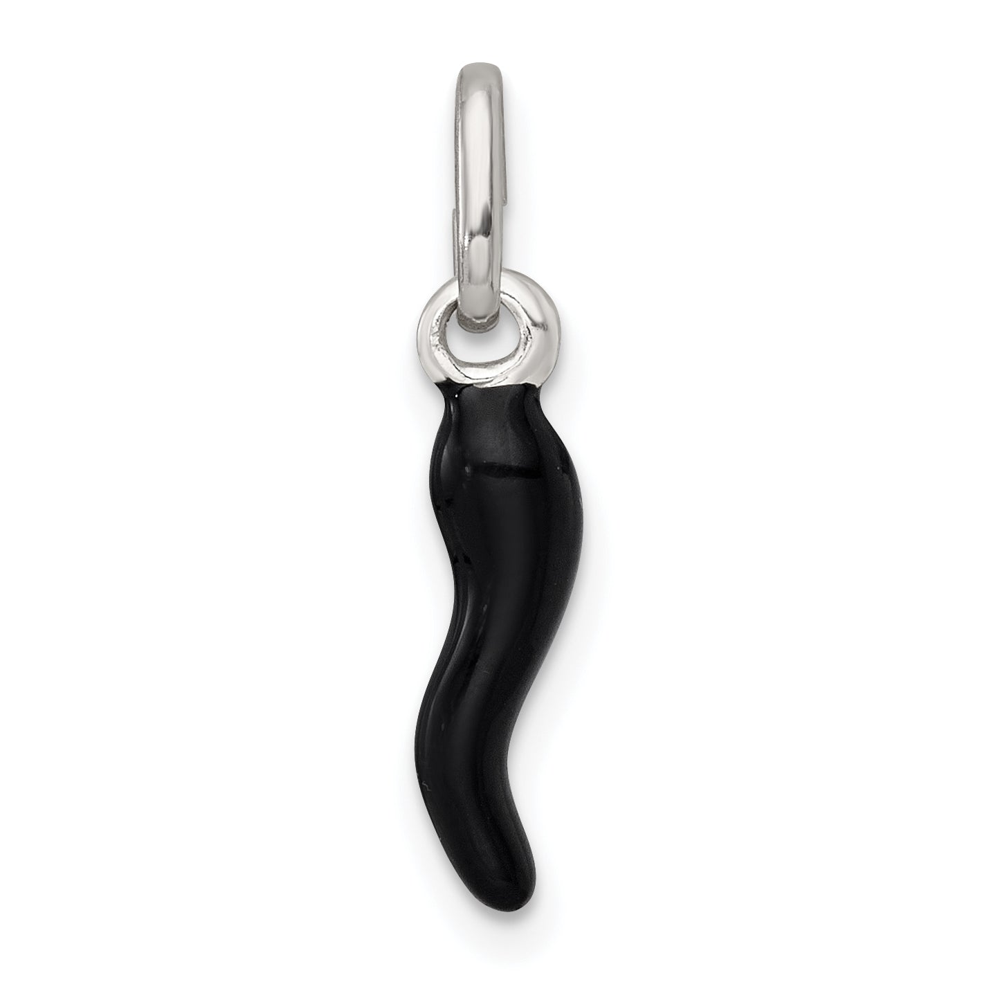 Sterling Silver Black Enamel Italian Horn Pendant