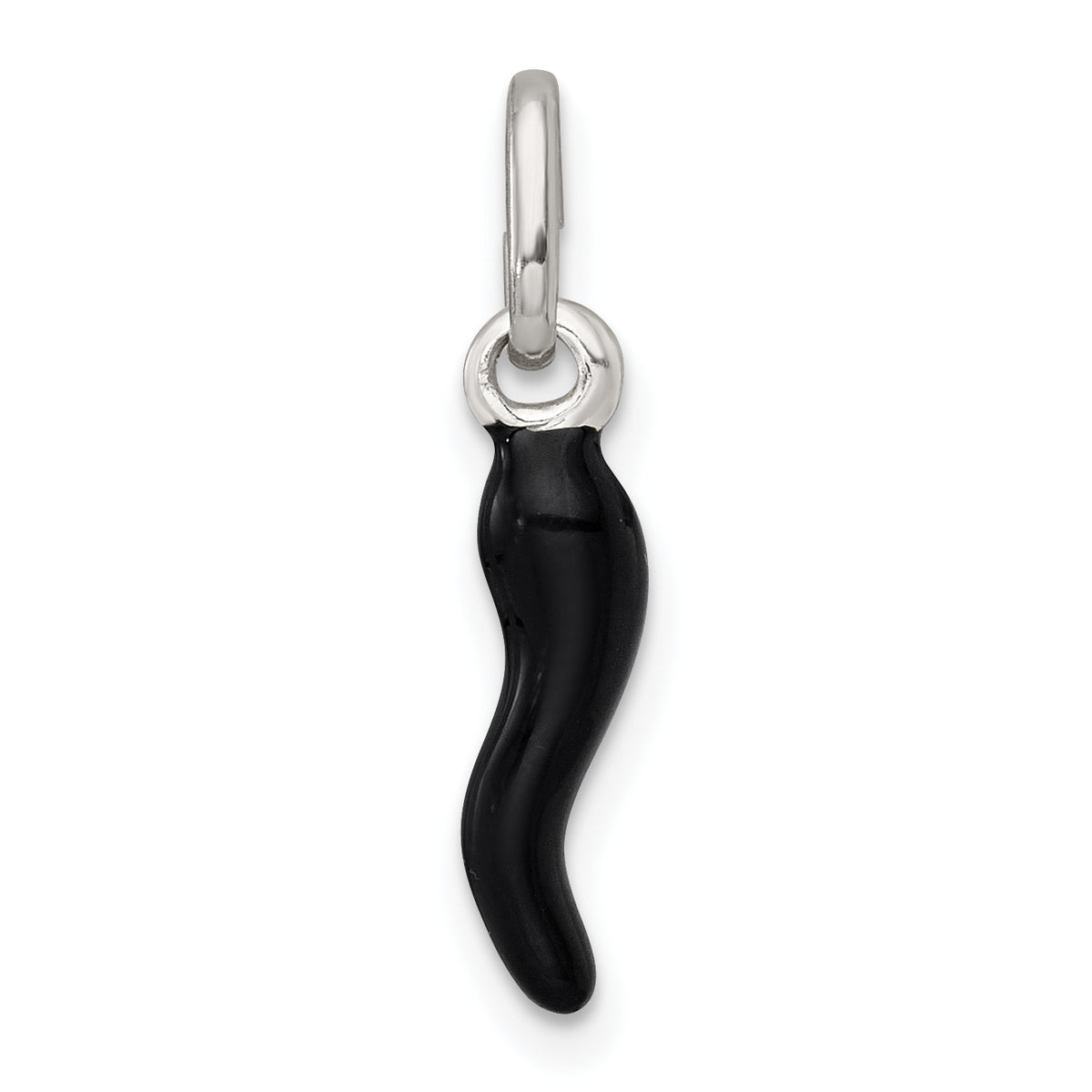 Sterling Silver Black Enamel Italian Horn Pendant