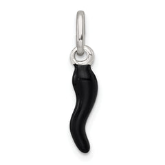 Sterling Silver Black Enamel Italian Horn Pendant