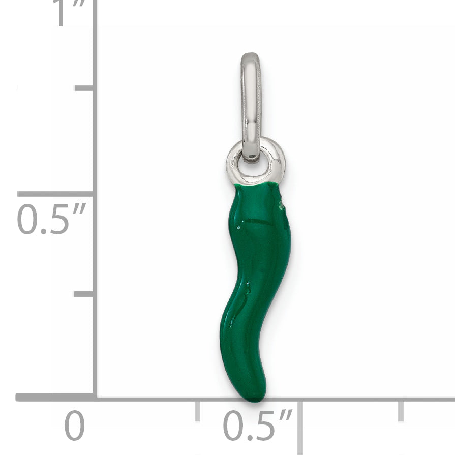 Sterling Silver Green Enamel Italian Horn Pendant