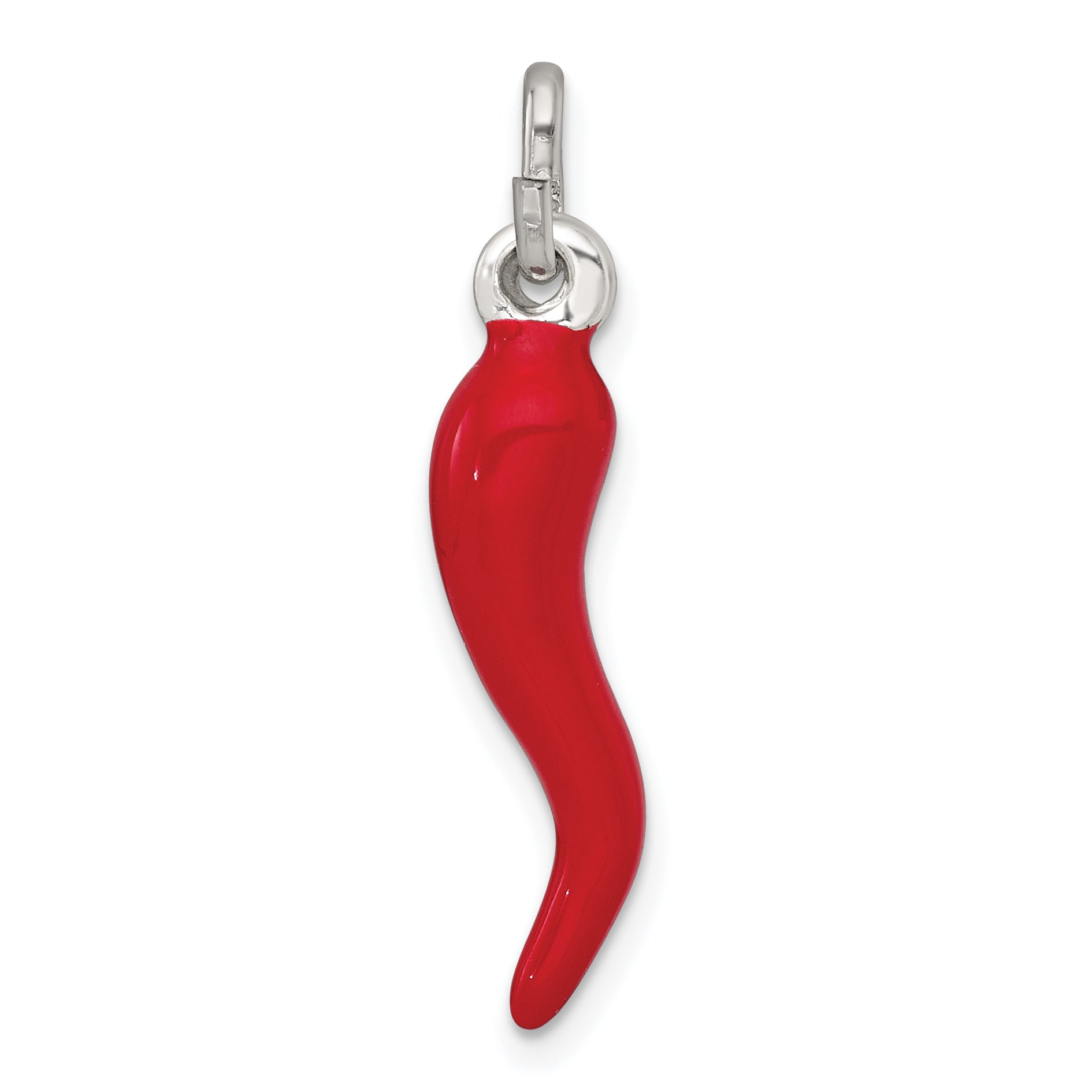 Sterling Silver Red Enamel Italian Horn Pendant