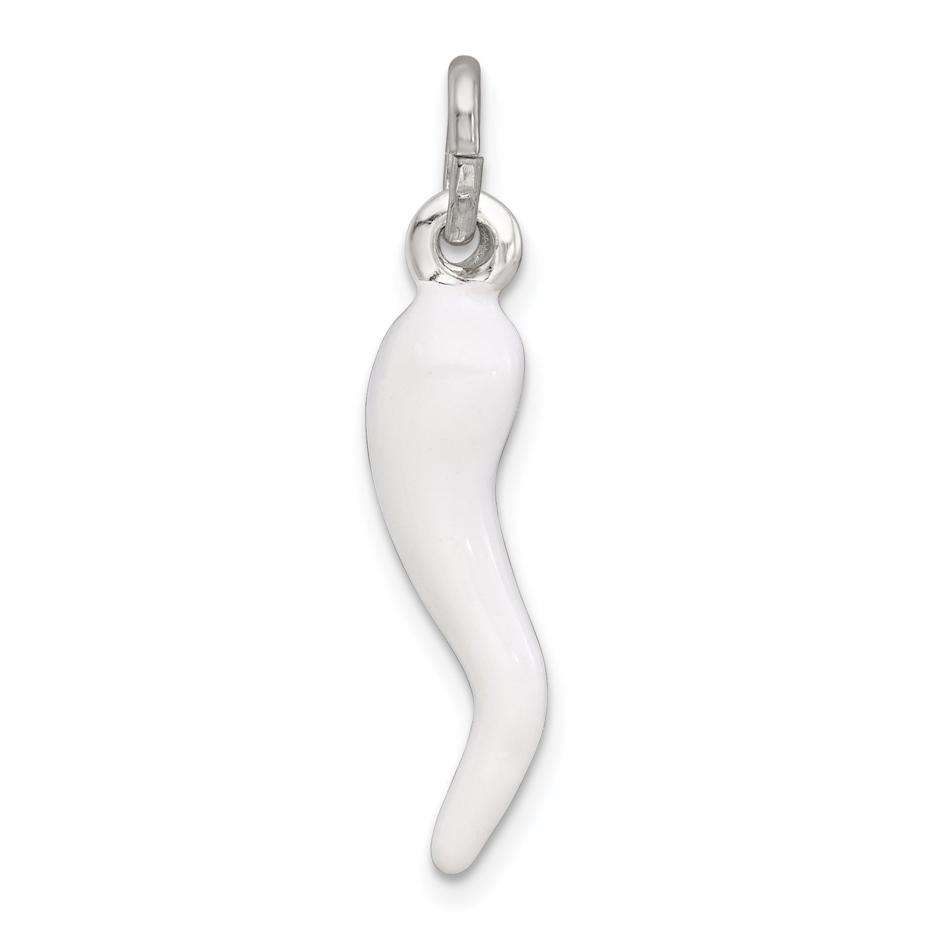 Sterling Silver White Enamel Italian Horn Pendant