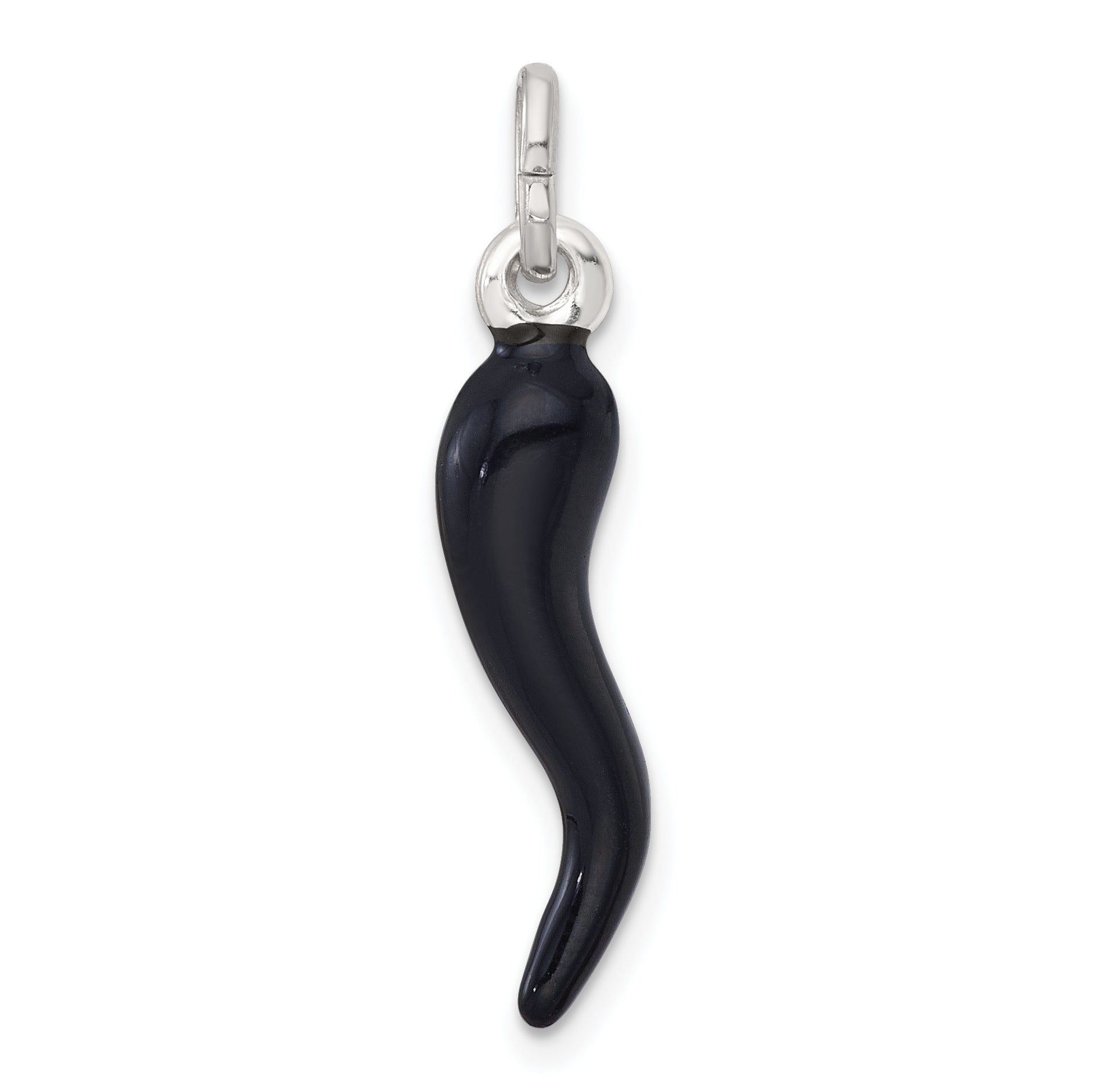 Sterling Silver Black Enamel Italian Horn Pendant