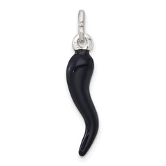 Sterling Silver Black Enamel Italian Horn Pendant