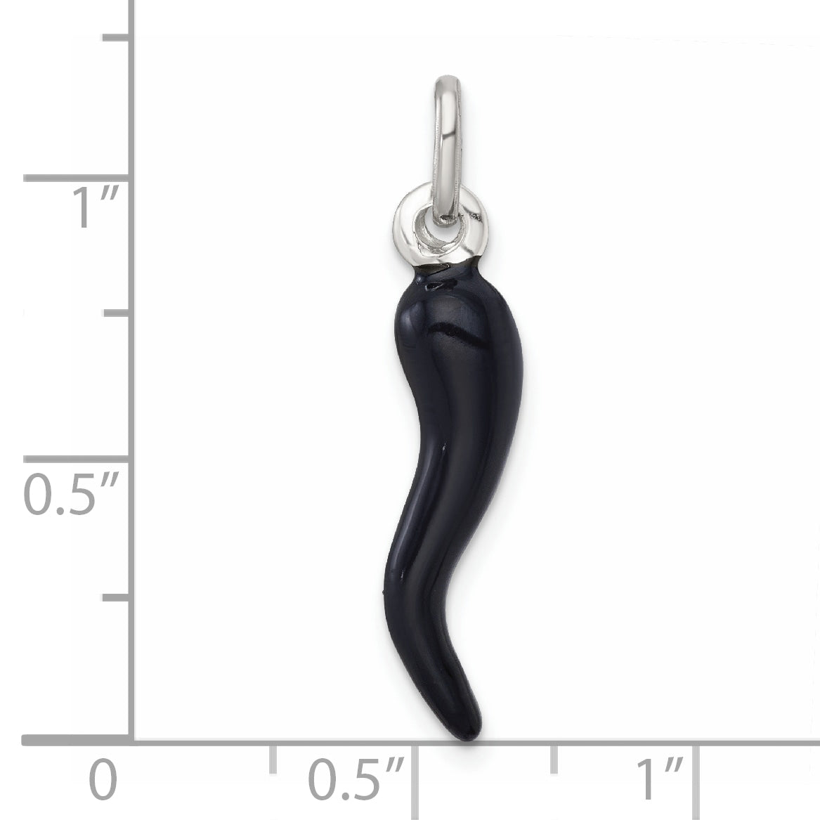 Sterling Silver Black Enamel Italian Horn Pendant