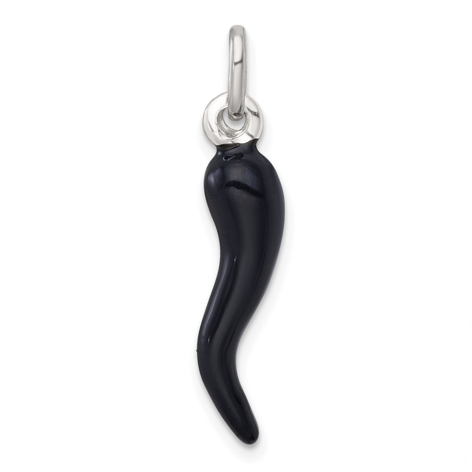 Sterling Silver Black Enamel Italian Horn Pendant Main image