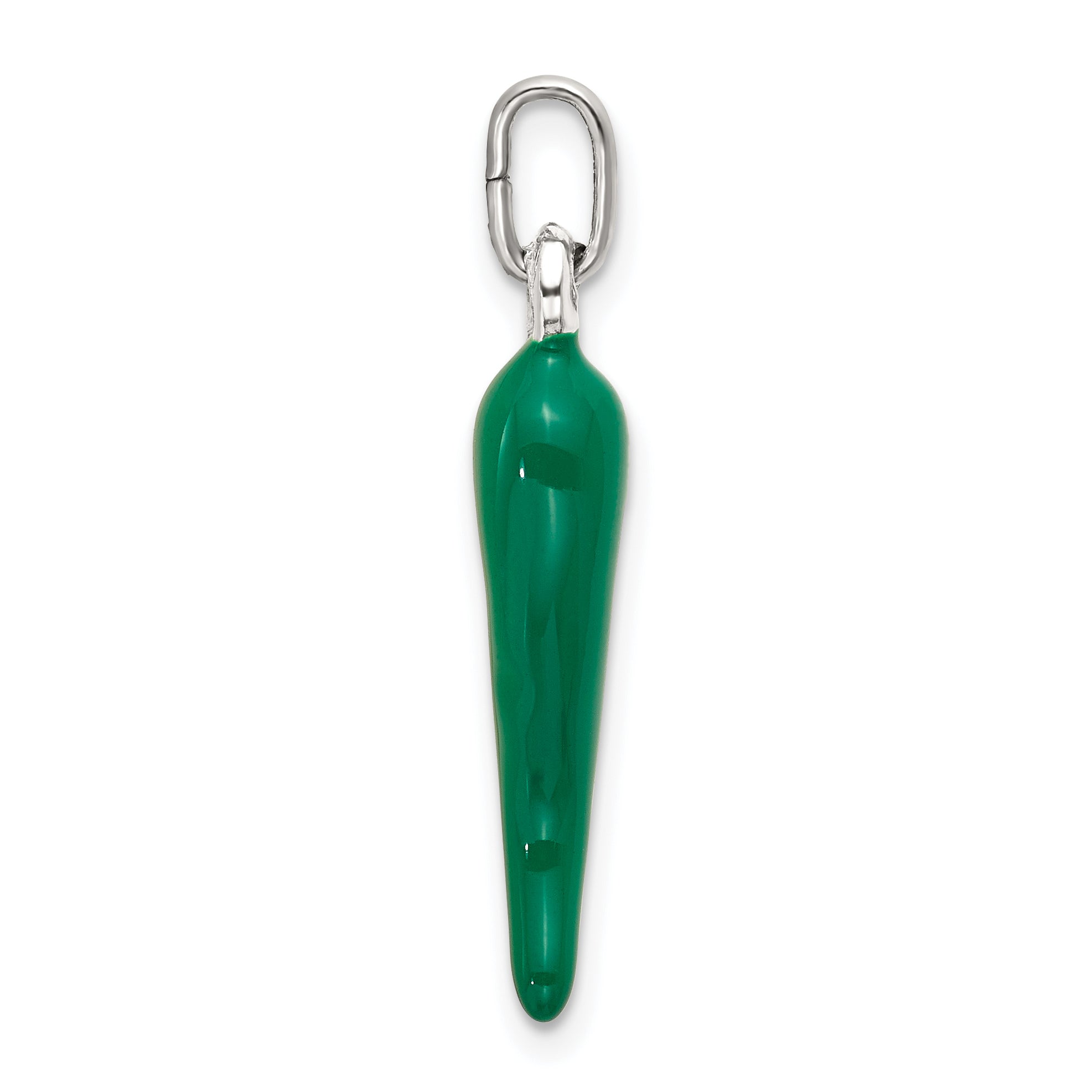 Sterling Silver Green Enamel Italian Horn Pendant
