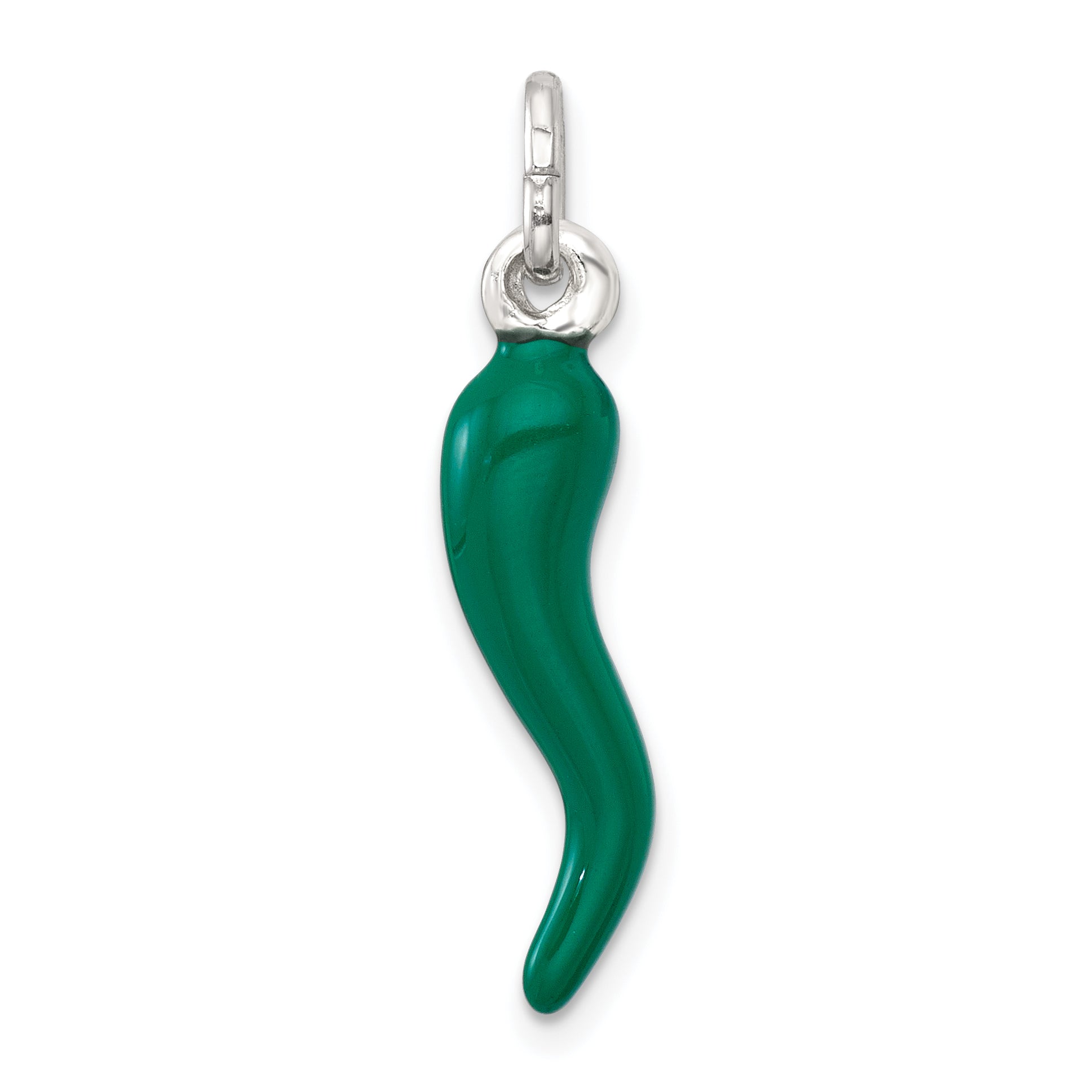 Sterling Silver Green Enamel Italian Horn Pendant