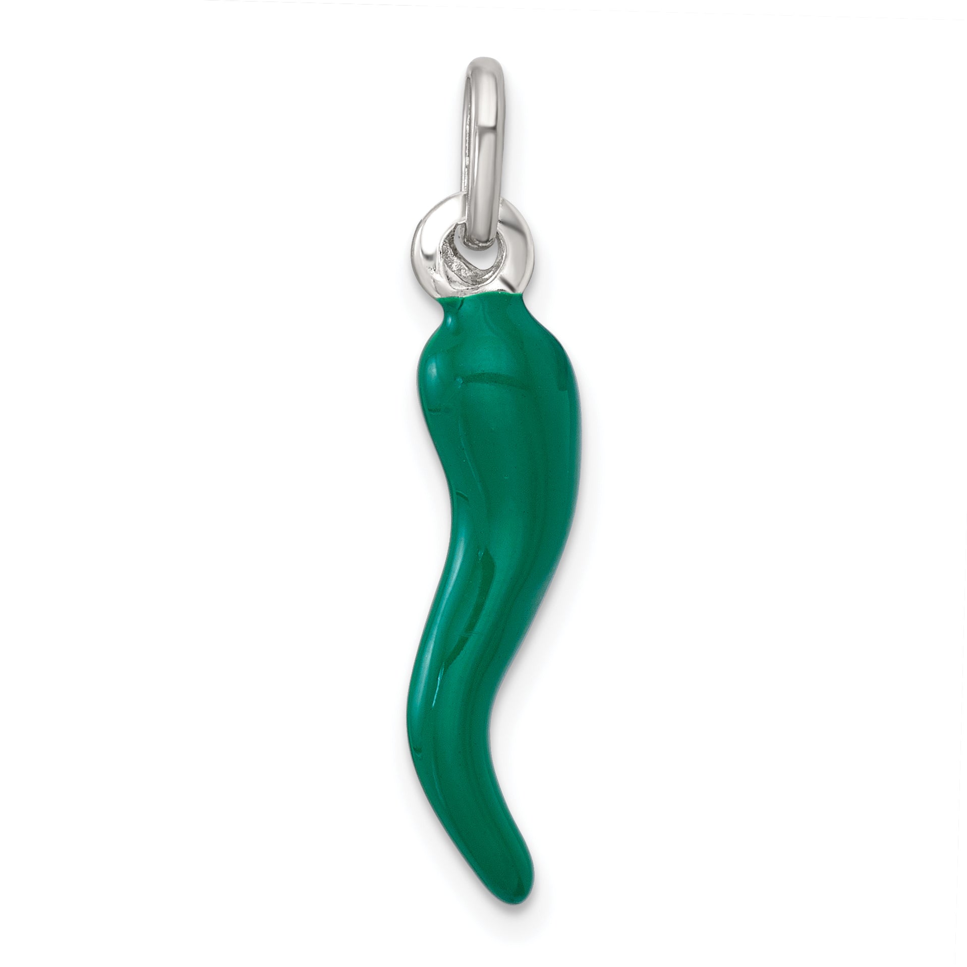 Sterling Silver Green Enamel Italian Horn Pendant Main image