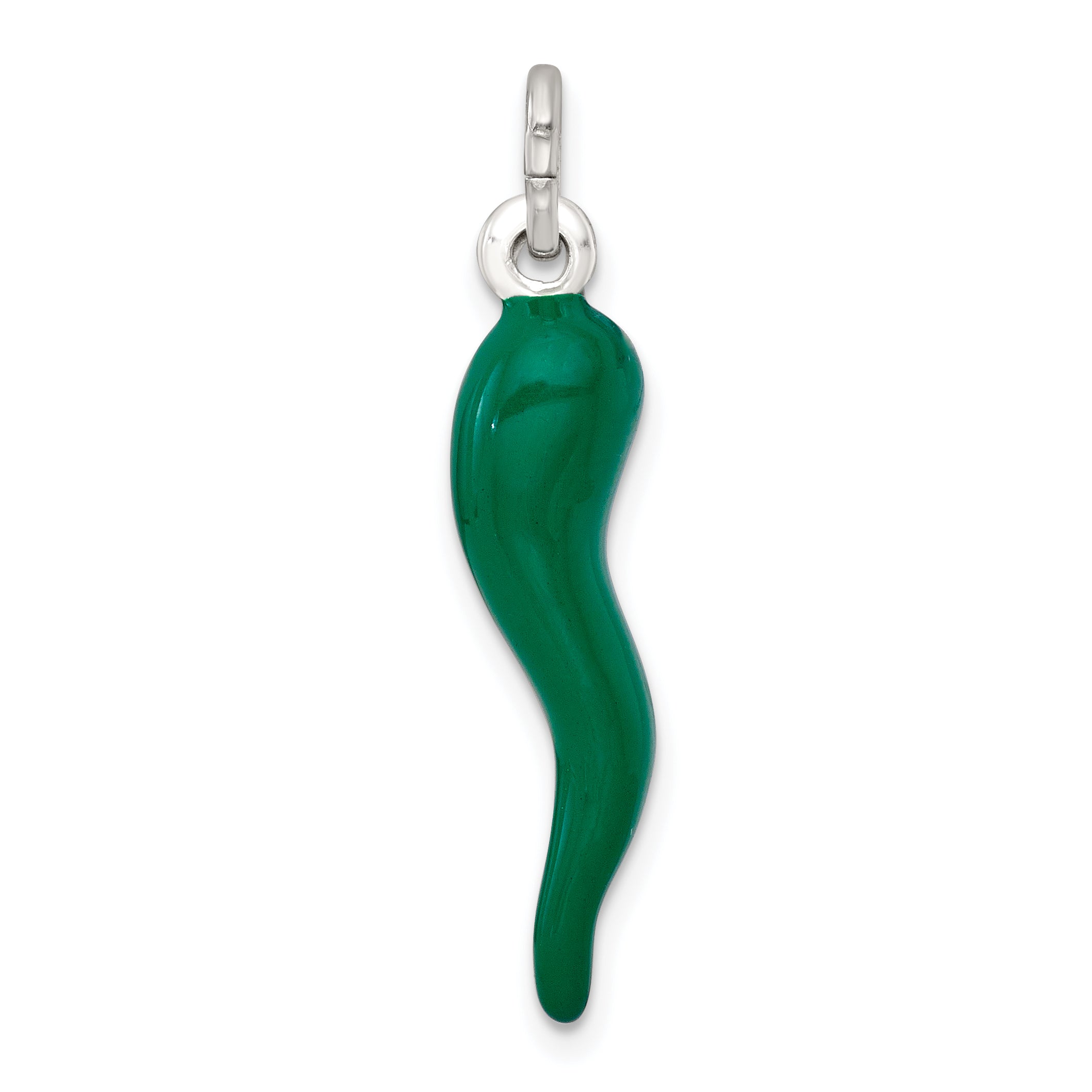Sterling Silver Green Enamel Italian Horn Pendant