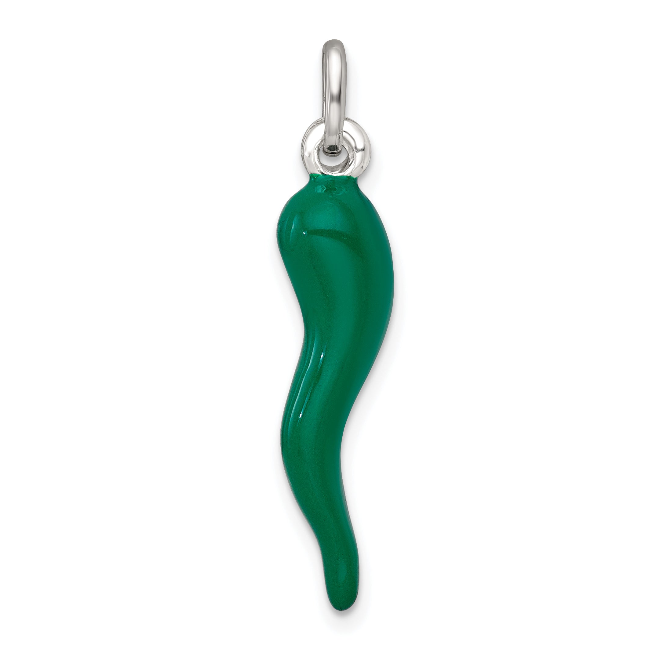 Sterling Silver Green Enamel Italian Horn Pendant Main image