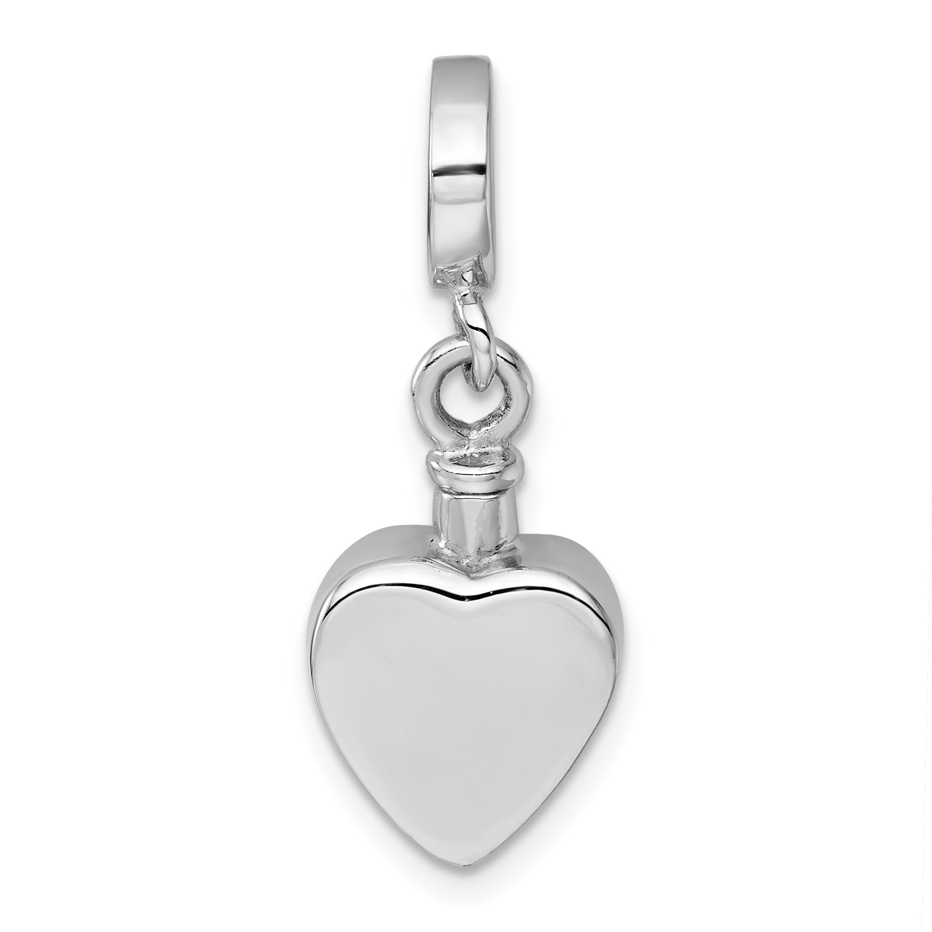 Sterling Silver Rhodium-plated Polished Heart Ash Holder Bead/Pendant
