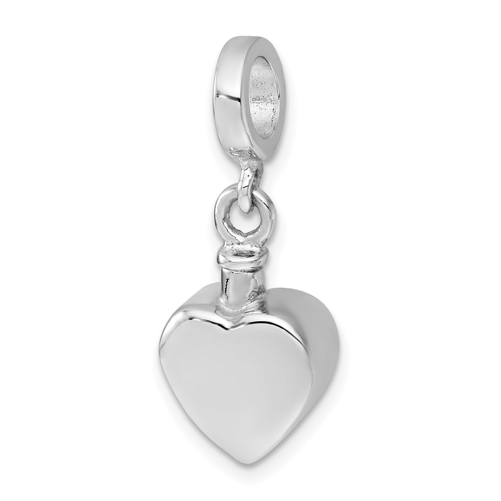 Sterling Silver Rhodium-plated Polished Heart Ash Holder Bead/Pendant
