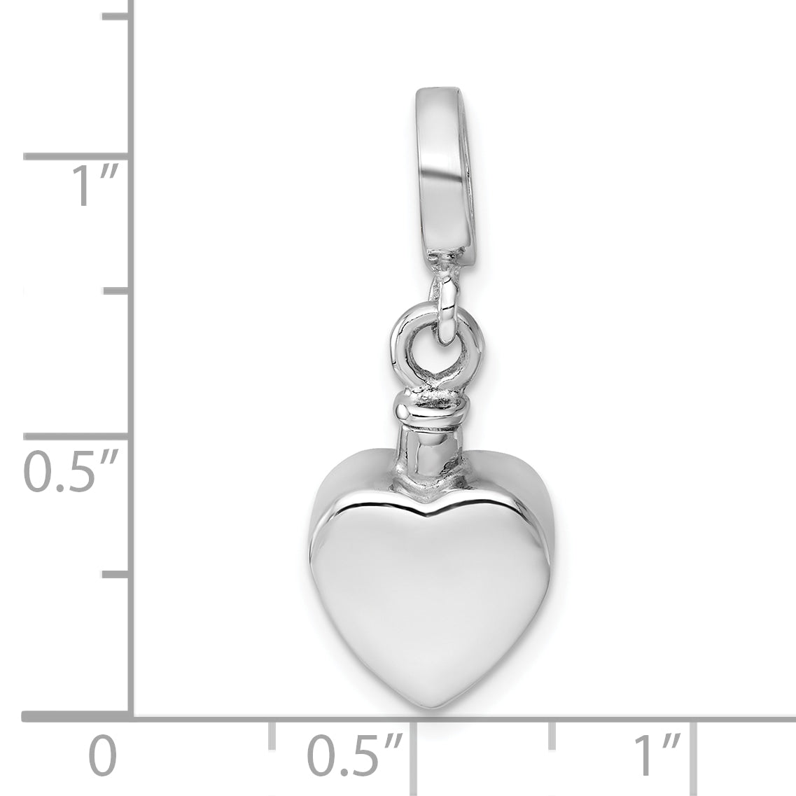 Sterling Silver Rhodium-plated Polished Heart Ash Holder Bead/Pendant