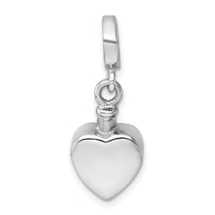 Sterling Silver Rhodium-plated Polished Heart Ash Holder Bead/Pendant