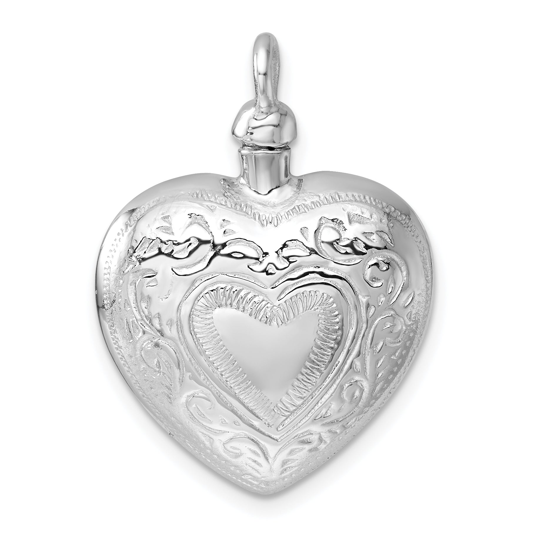 Sterling Silver Rhodium-plated Heart with Center Heart Design Ash Holder Pendant Main image