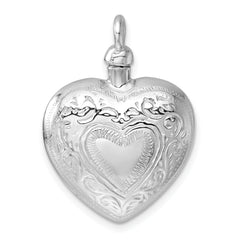 Sterling Silver Rhodium-plated Heart with Center Heart Design Ash Holder Pendant