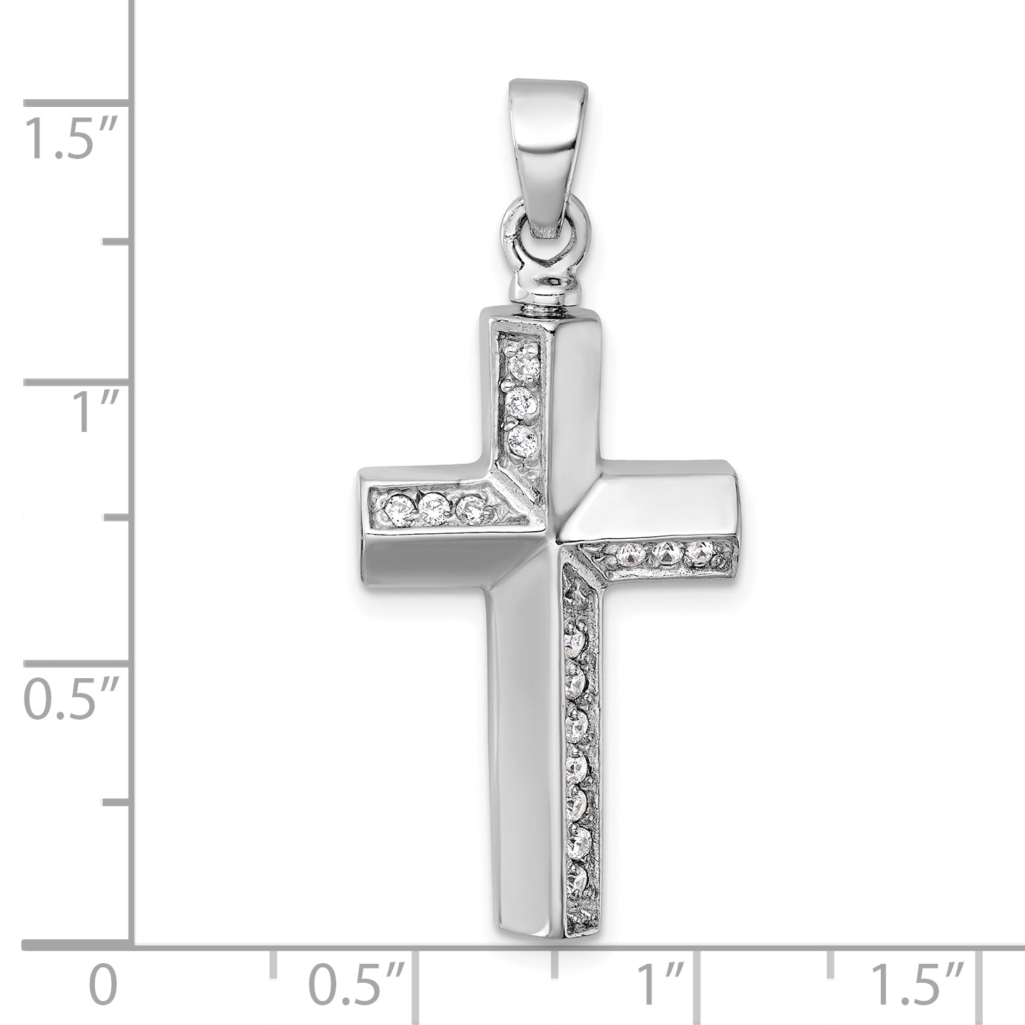 Sterling Silver Rhodium-plated Polished CZ Latin Cross Ash Holder Pendant